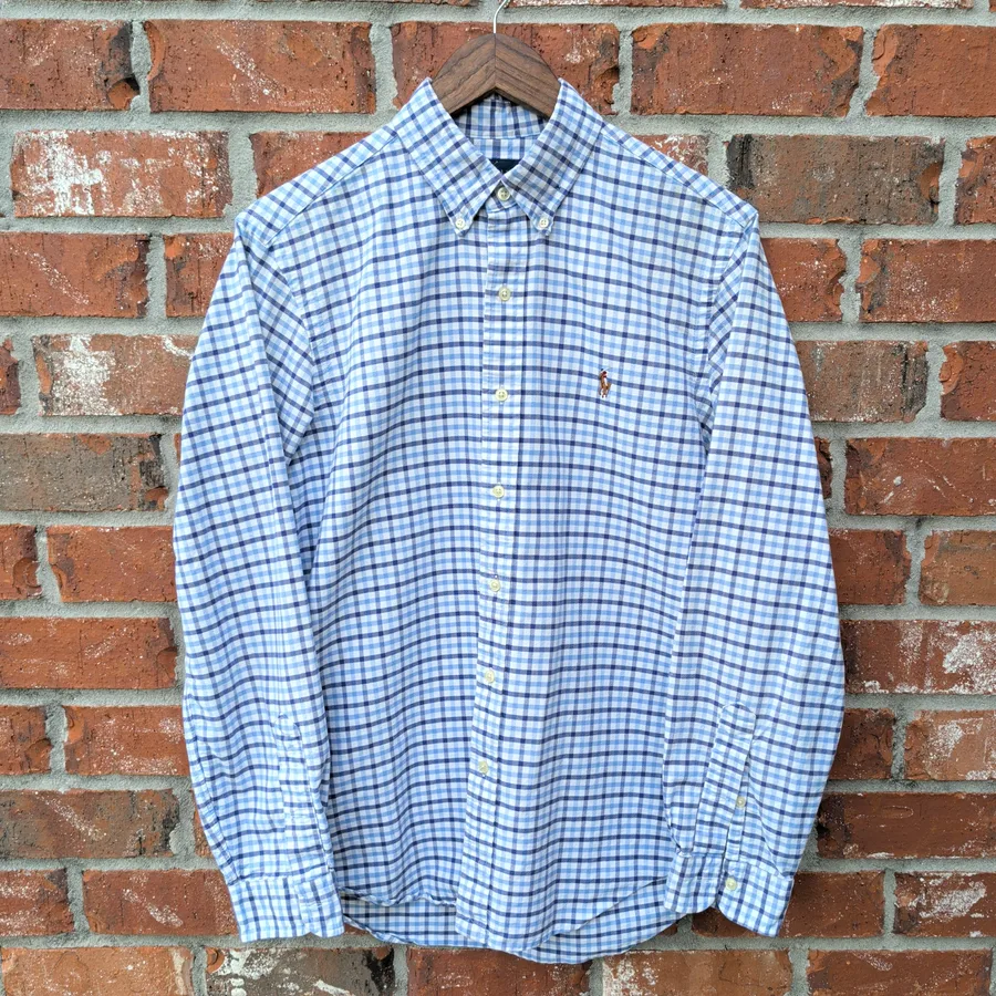 Ralph Lauren Button Down Shirt Mens M Blue Check Long Sleeve Cotton