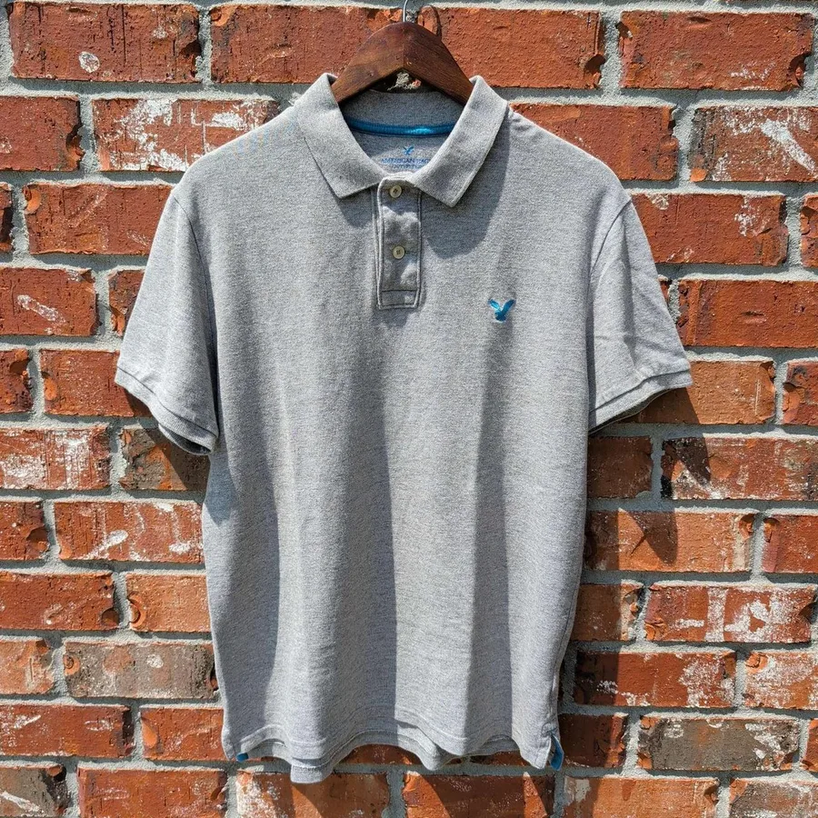 American Eagle Polo Shirt Mens Large Grey Classic Fit Short Sleeve Cotton 6721