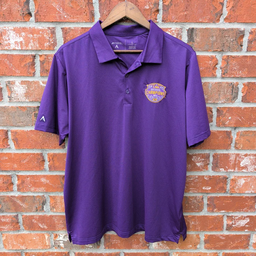 Antigua LSU Tigers Polo Mens L Purple National Champions 2019 Golf Shirt