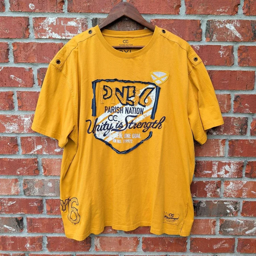 Parish Nation Graphic T-Shirt Mens 2XL Yellow Unity is Strength Streetwear
