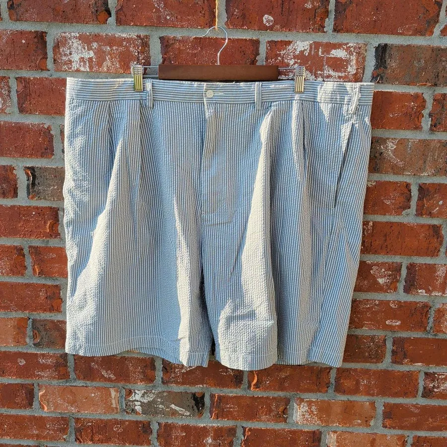 Polo Ralph Lauren Seersucker Shorts Mens 46 Blue White Striped Pleated Cotton