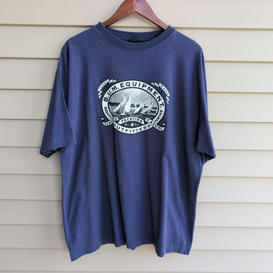 B.U.M. Equipment T-Shirt Mens XL Navy Blue Vintage 90s Yachting Graphic Tee
