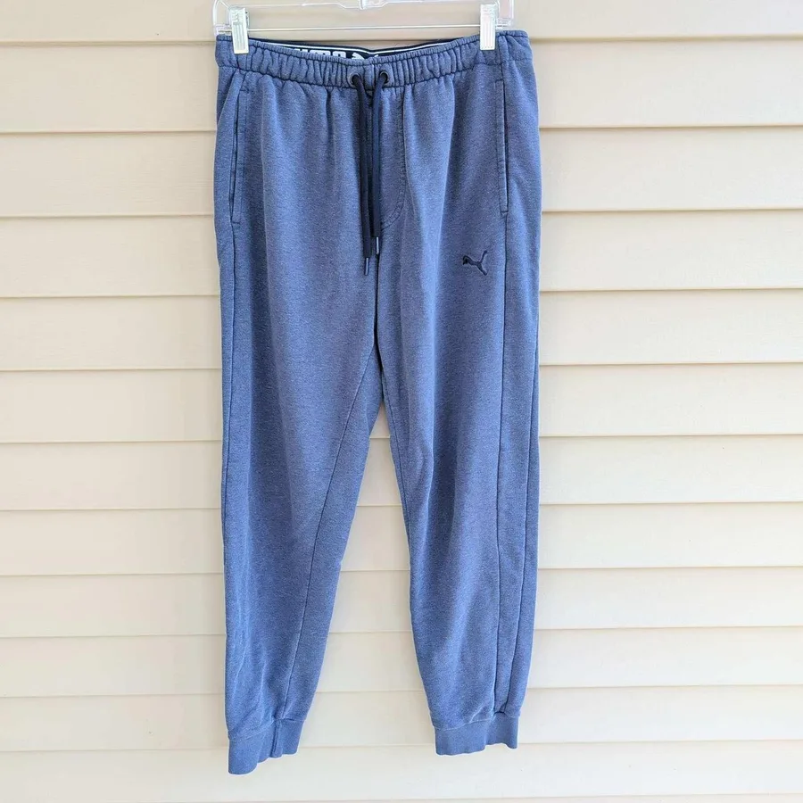Puma Joggers Mens Medium Blue Heathered Tapered Fleece Sweatpants