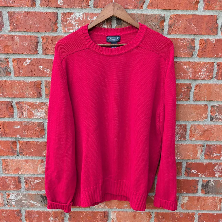 VTG Lands' End Drifter Sweater Mens XL Red Cotton Crewneck Knit Pullover USA
