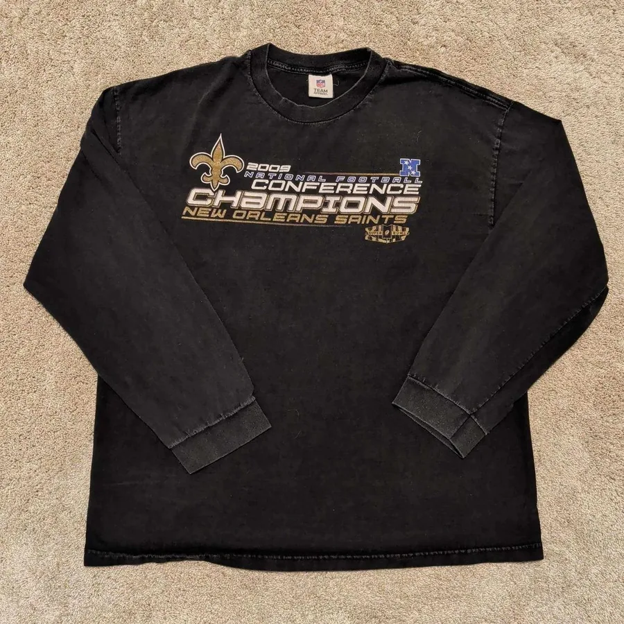 NFL New Orleans Saints T-Shirt Mens XL Black 2009 NFC Champions Long Sleeve