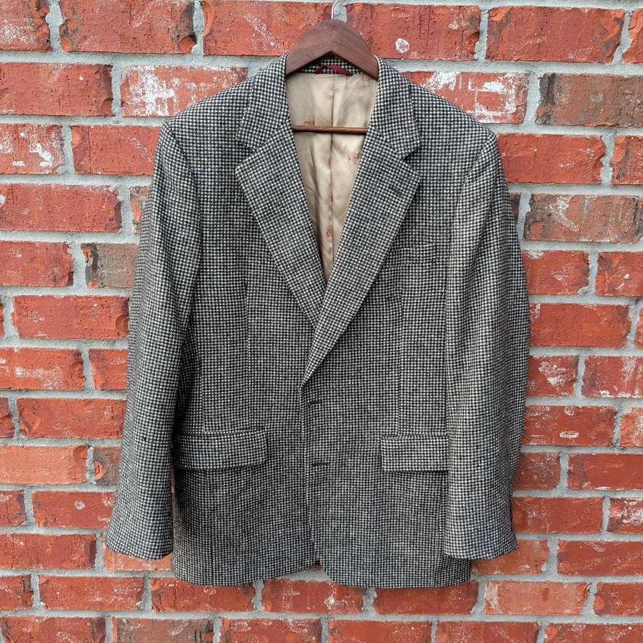 Jos A Bank Blazer Mens 42R Black Tan Houndstooth 100% Camel Hair Vintage USA