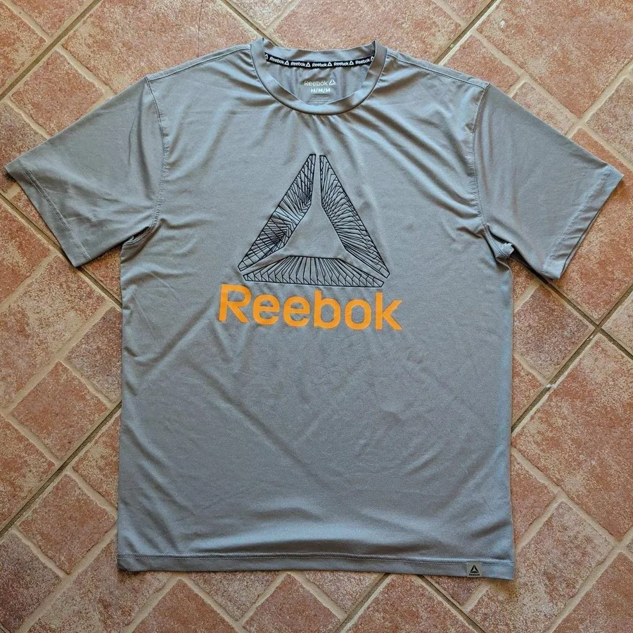 Reebok Graphic T-Shirt Mens Medium Grey Orange Logo Performance Athletic Tee