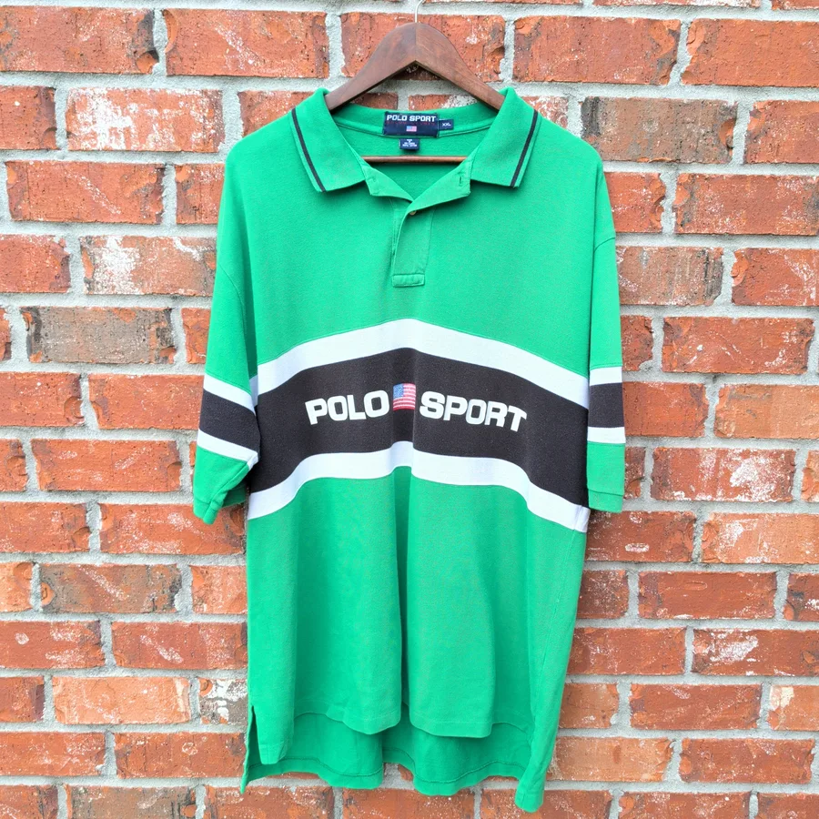 VTG 90s Polo Sport Ralph Lauren Polo Shirt Mens XXL Green Black Colorblock