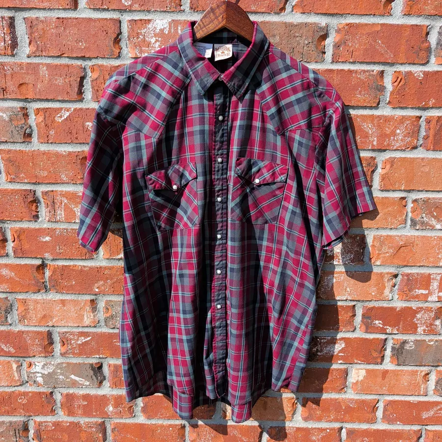 Western Frontier Pearl Snap Shirt Mens L Plaid Short Sleeve Western