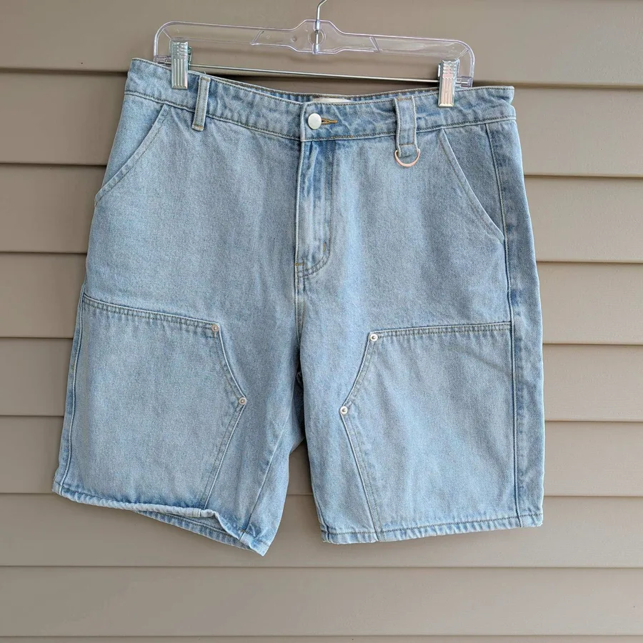 Saturn Los Angeles Carpenter Shorts Mens M Light Wash Blue Double Knee Utility