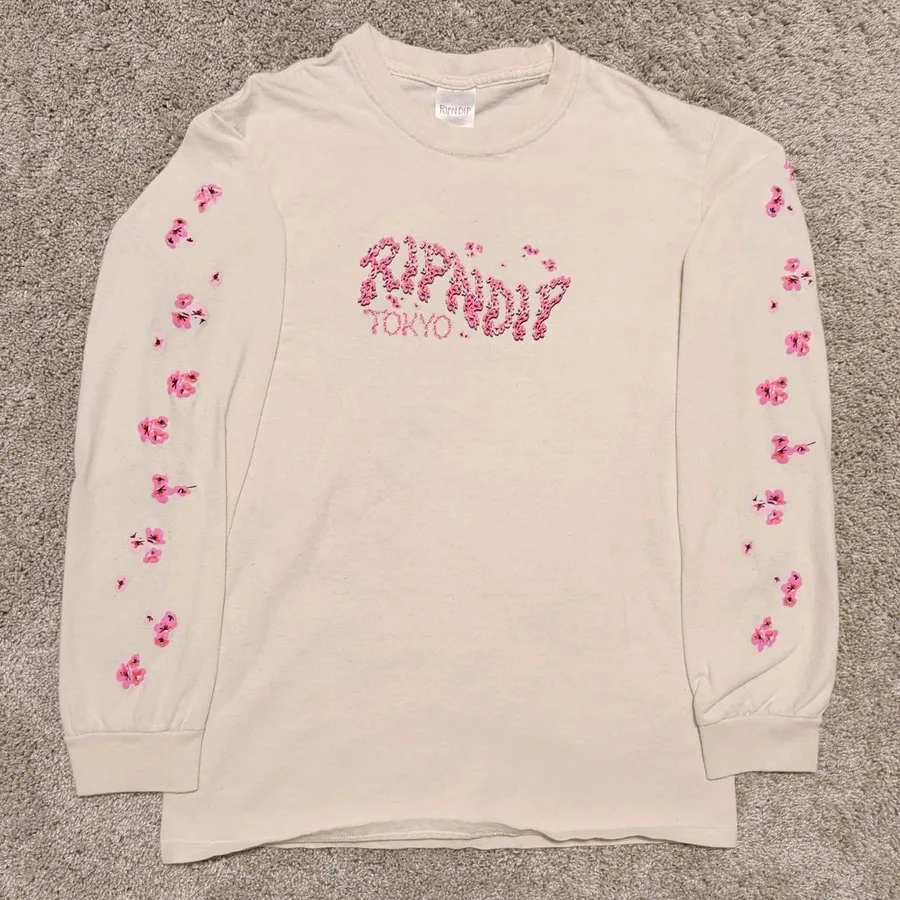Ripndip Long Sleeve T-Shirt Women Small Cream Cherry Blossom Tokyo Lord Nermal