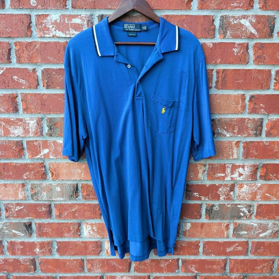 Polo Ralph Lauren Polo Shirt Mens Large Blue Pima Cotton Golf Fit Pocket
