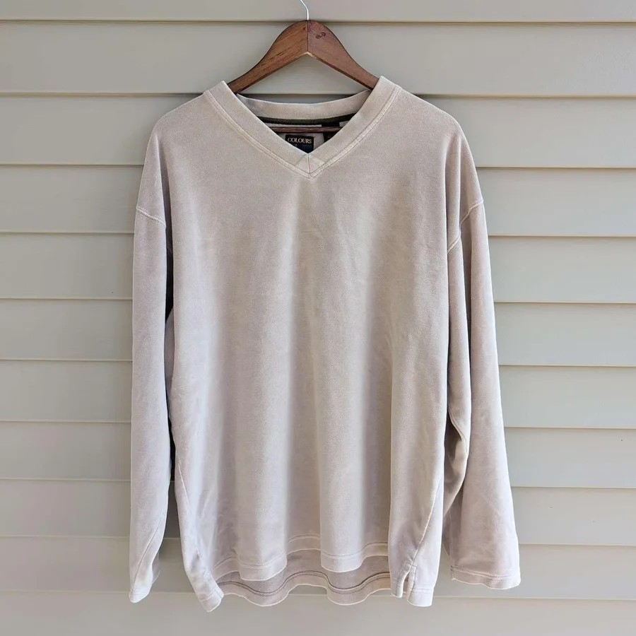 Colours Alexander Julian Pullover Mens XXL Tan Velour V-Neck Long Sleeve Shirt