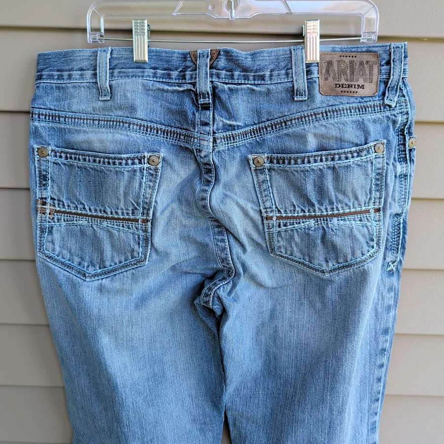 Ariat Denim Jeans Mens 36x36 Light Wash Bootcut Frayed Hem Western