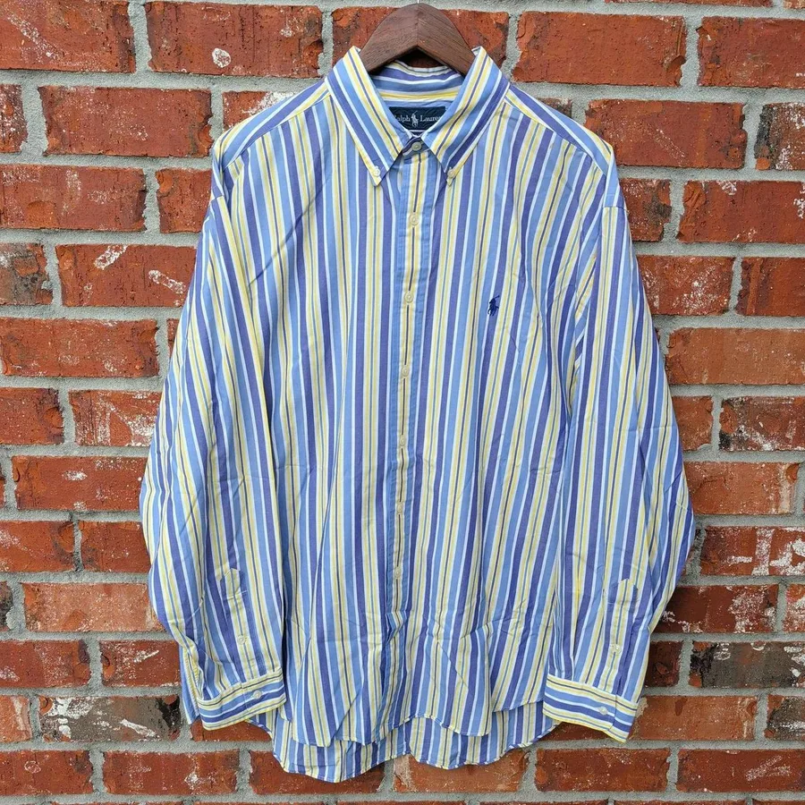 Ralph Lauren Blake Shirt Mens XL Blue Yellow Striped Long Sleeve Button Down