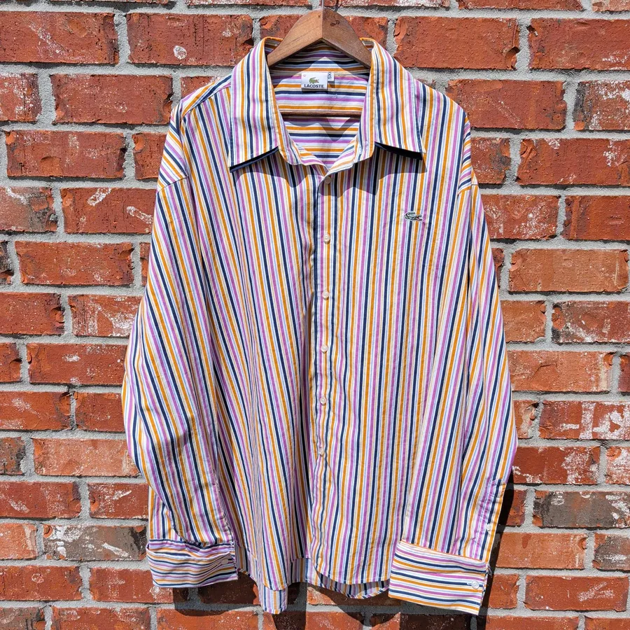 Lacoste Striped Button Down Shirt Mens 5X 42 Multicolor Long Sleeve Cotton