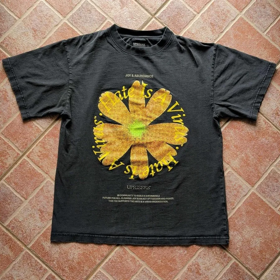 Uprisers Hate Is A Virus T-Shirt Mens M Black Flower Graphic Streetwear Tee