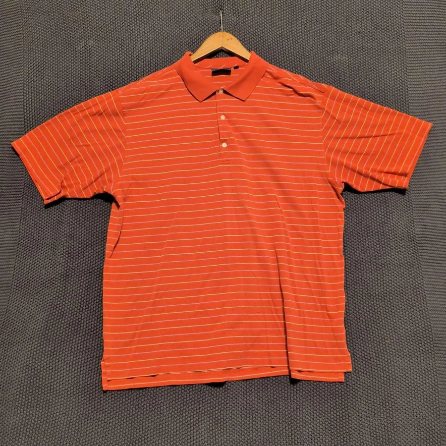 Polo Shirt Mens XL Orange Striped Short Sleeve Cotton Pique Classic Fit