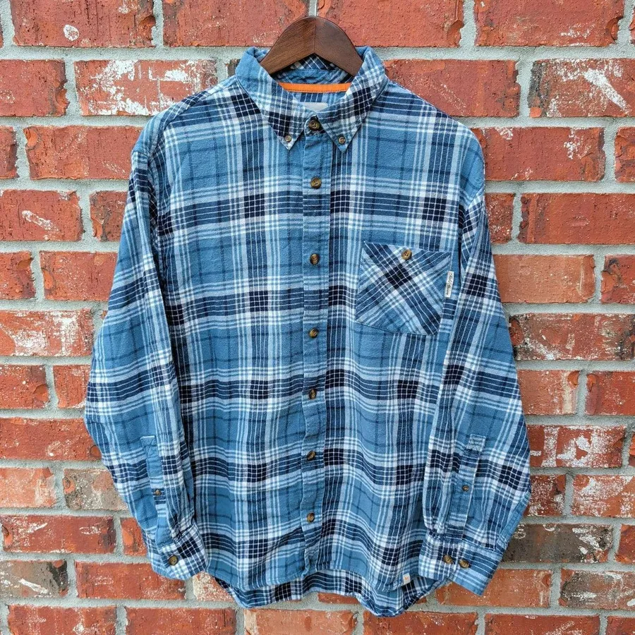 Field Stream Flannel Shirt Mens XL Blue White Plaid Cotton Button Down Pocket