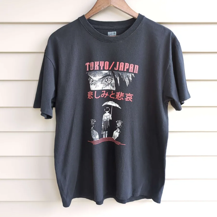 Brisco Brands Tokyo Japan Graphic Tee Mens L Black Anime Streetwear Shirt