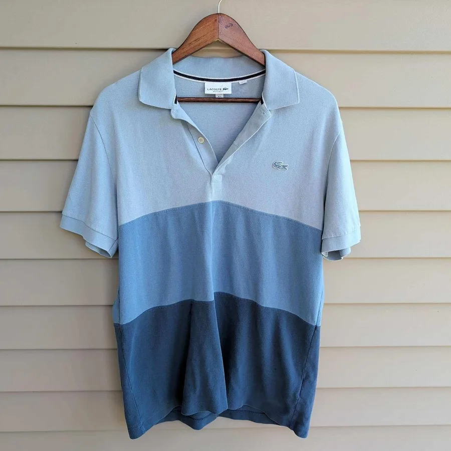 Lacoste Polo Shirt Mens L Blue Colorblock Regular Fit Pique Short Sleeve