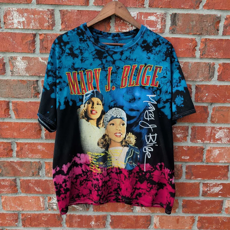 Mary J Blige Tie Dye Rap Tee Mens XL Blue Black Pink Bootleg Style Graphic