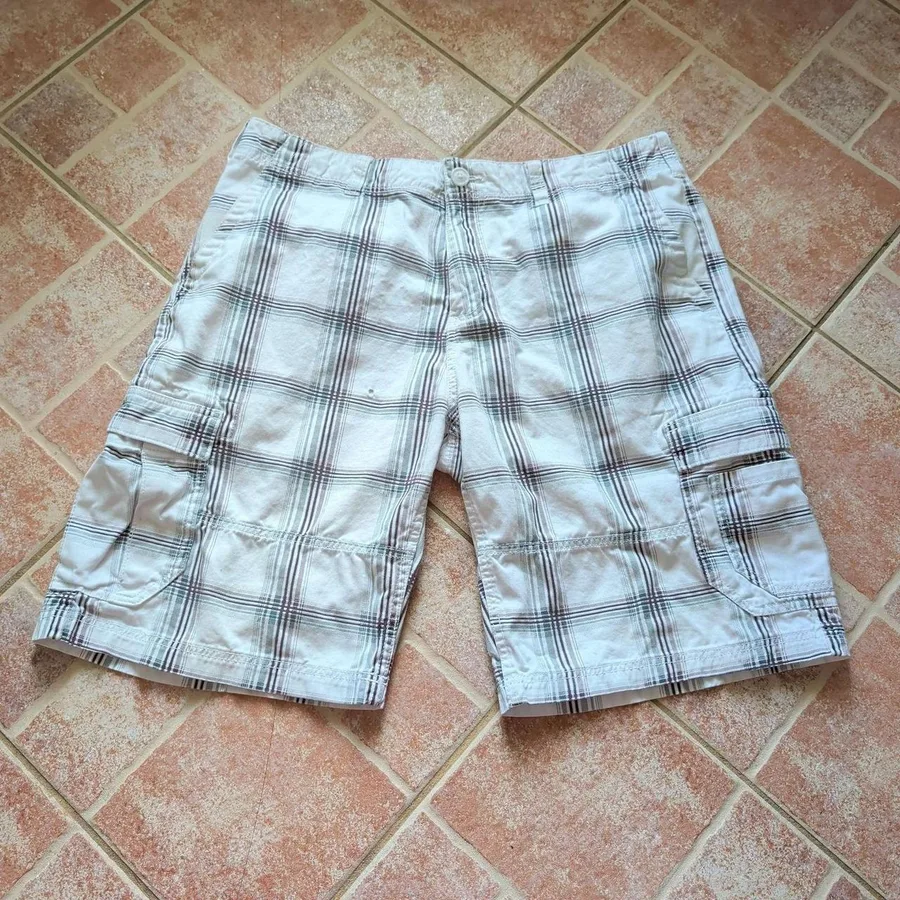 American Rag Cargo Shorts Mens 38 White Plaid Relaxed Fit Cotton Utility