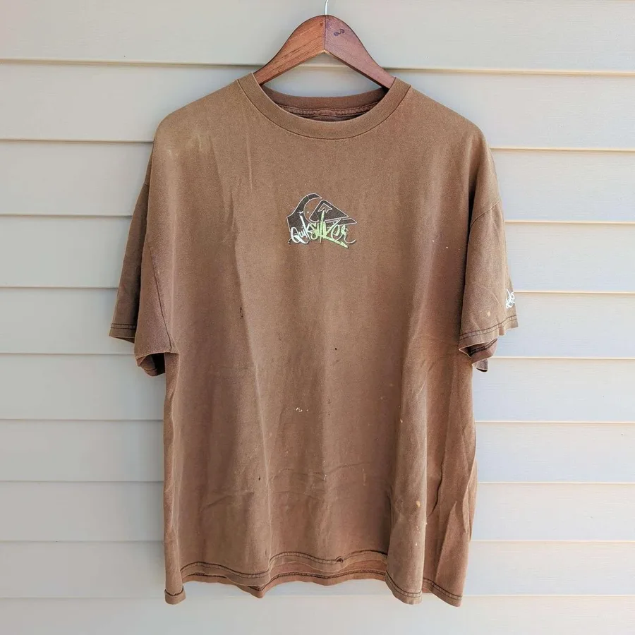 Quiksilver Graphic T-Shirt Mens XL Brown Thrashed Y2K Skater Surf Tee