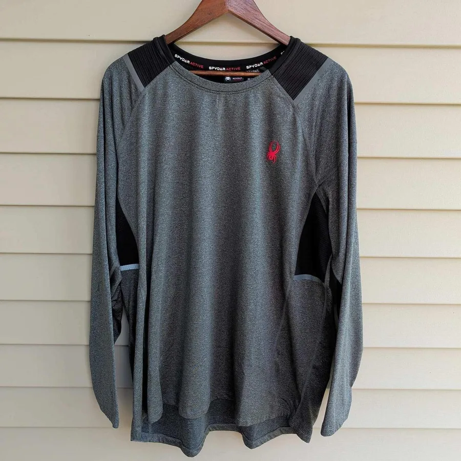 Spyder Performance Shirt Mens XXL Grey Long Sleeve Mesh Active Training Top