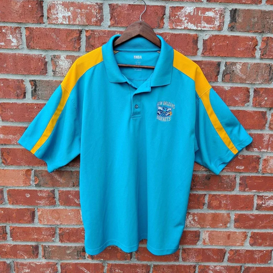 NBA Polo Shirt Mens XL Teal New Orleans Hornets Colorblock Short Sleeve Logo