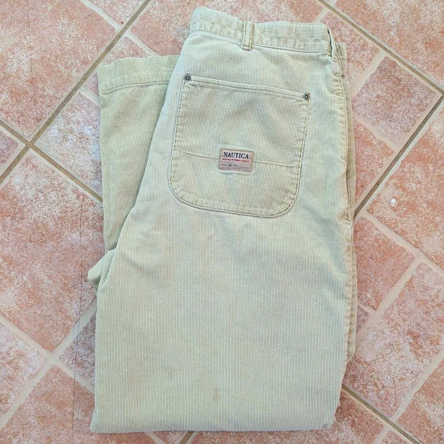 Nautica Corduroy Pants Mens 36x30 Tan Relaxed Fit Double Knee Clipper Vintage