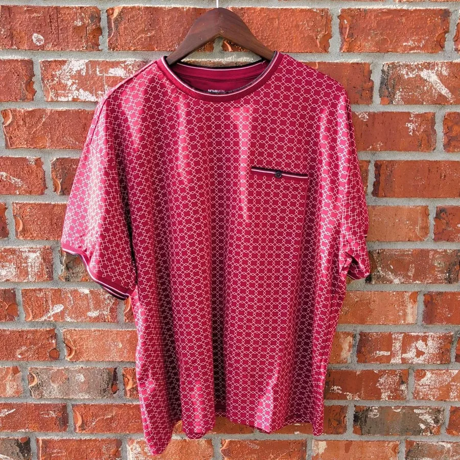 NovaMen T-Shirt Mens XXL Burgundy Red Geometric Chain Link Cotton