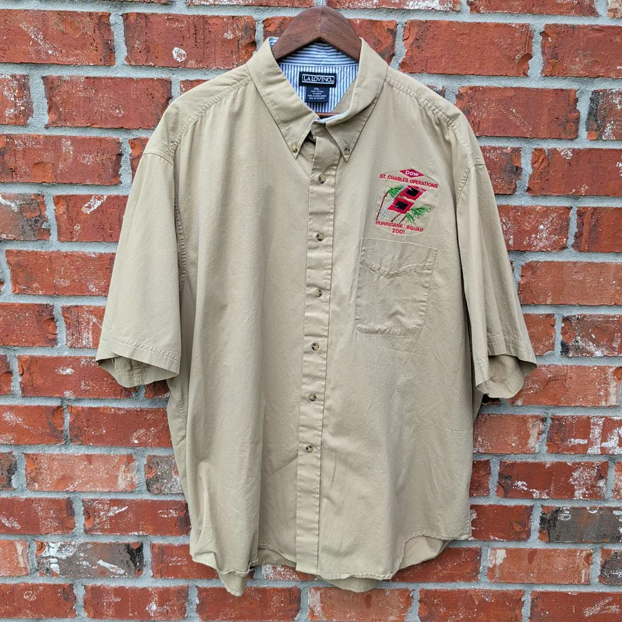 La Loving Button Down Shirt Mens XXL Khaki Dow Hurricane Squad 2001 Workwear
