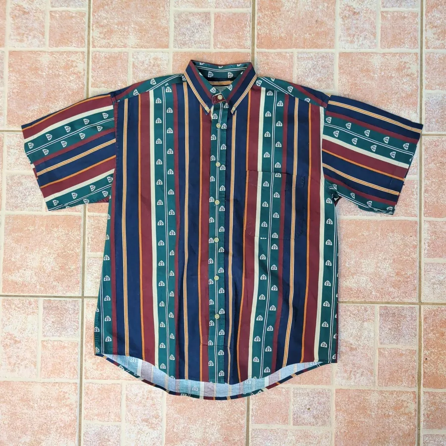 Cotton Mill Button Down Shirt Mens Medium Multicolor Striped Short Sleeve 90s