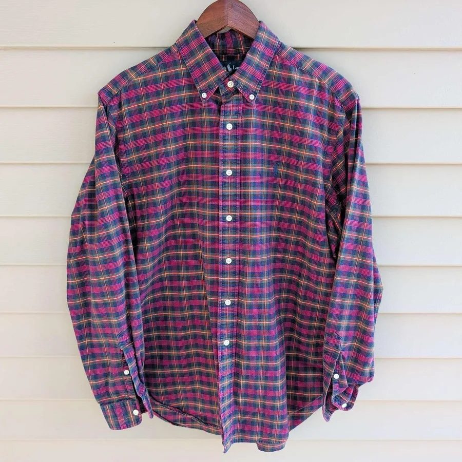 Ralph Lauren Button Down Shirt Mens Large Multicolor Plaid Classic Fit Cotton