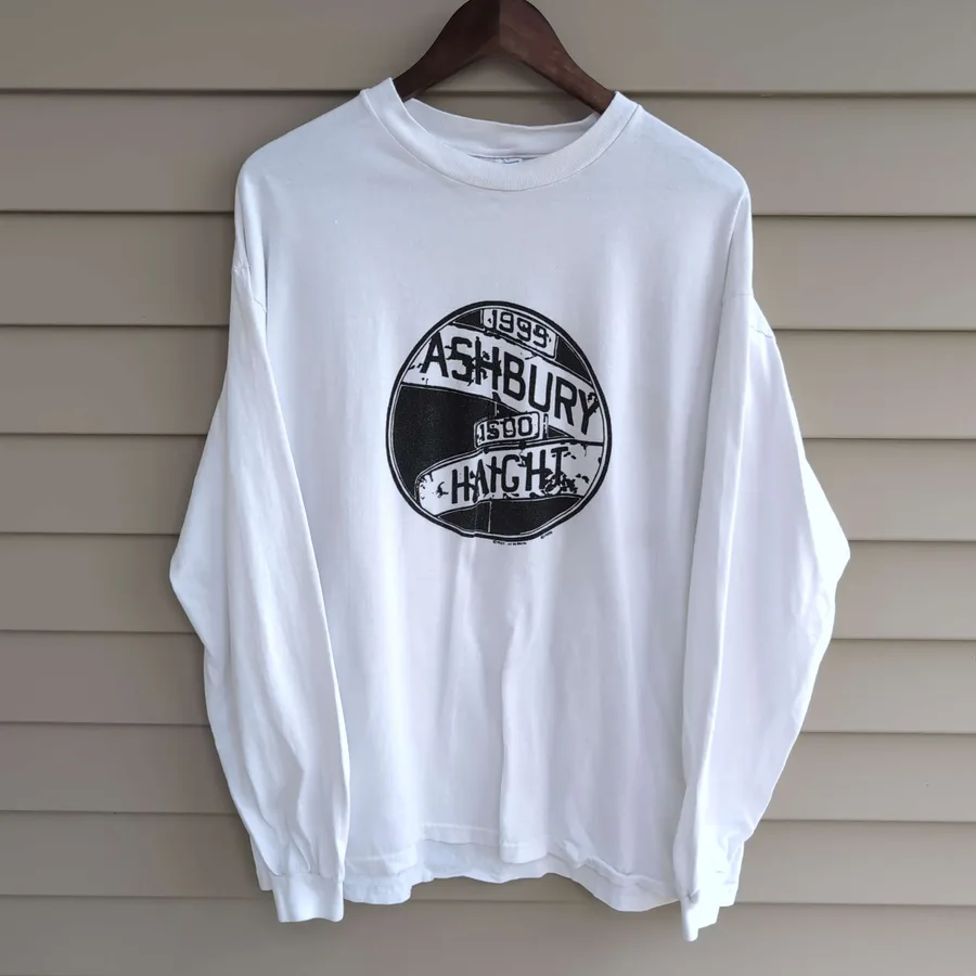 Vintage 80s Haight Ashbury T Shirt Mens XL White Long Sleeve Hanes Beefy