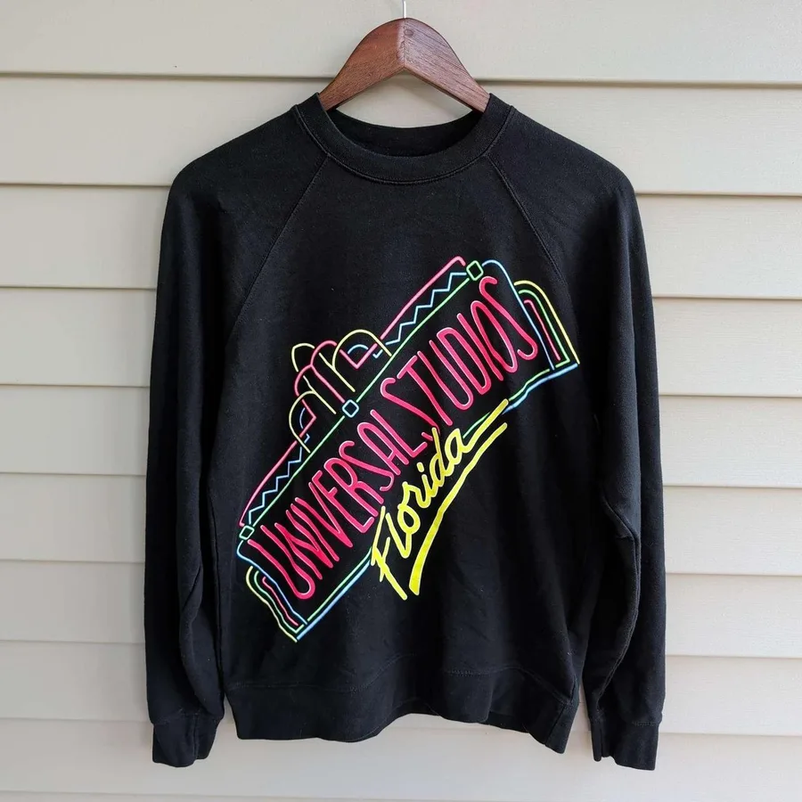 Universal Studios Sweatshirt Mens S Black Neon Florida Graphic Raglan Pullover