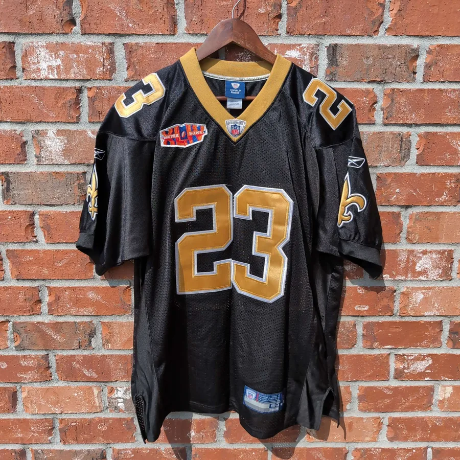 Reebok NFL Saints Thomas 23 Jersey Mens Super Bowl XLIV Black Gold