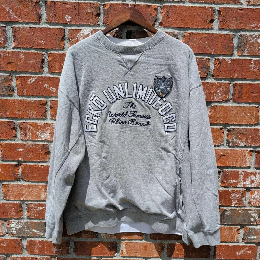 Ecko Unltd Sweatshirt Mens 2XL Gray Embroidered Rhino Y2K Streetwear Crewneck