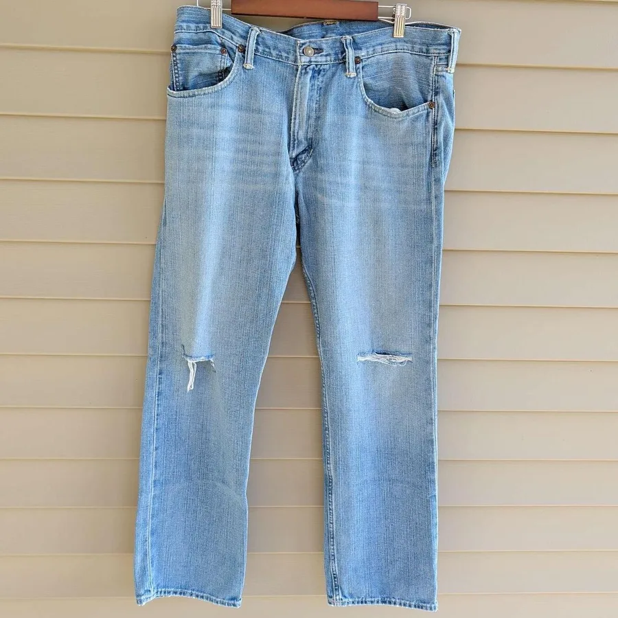 Polo Ralph Lauren Jeans Mens 34x32 Light Wash Blue Distressed Straight Leg Denim