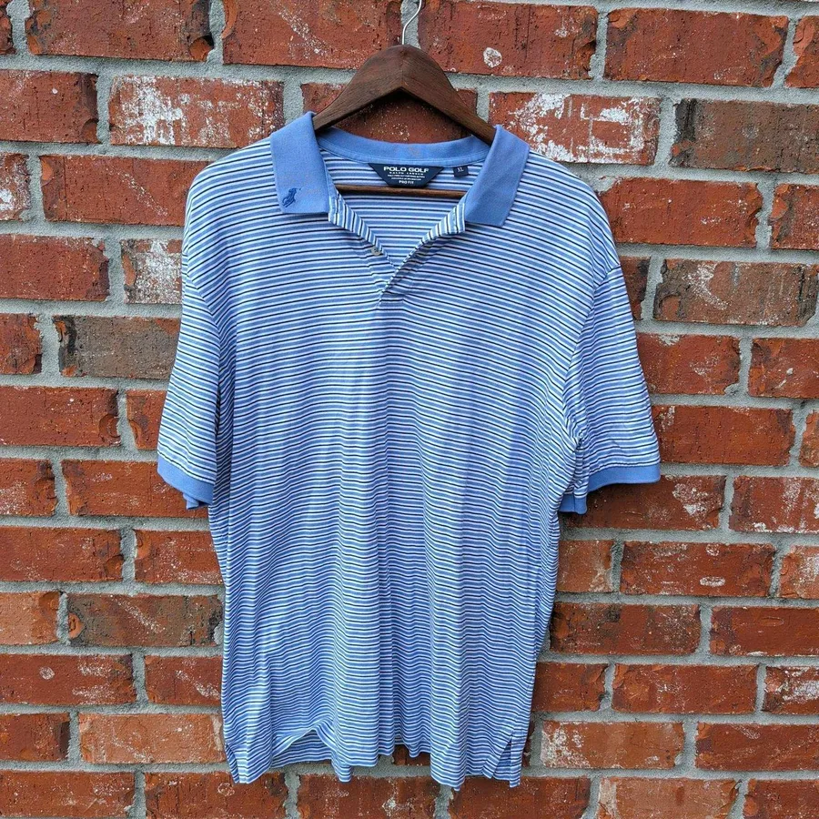 Polo Golf Ralph Lauren Polo Shirt Mens XL Blue Striped Pima Cotton Pro Fit