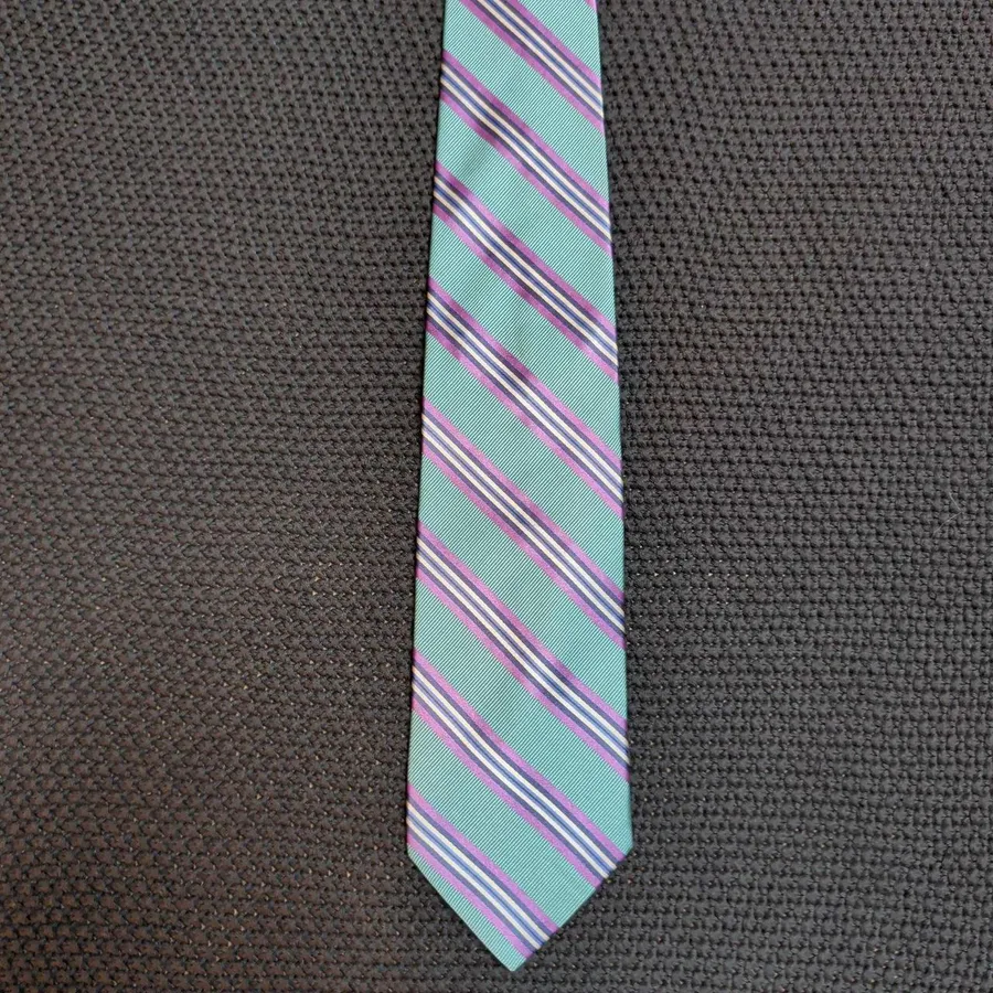 Jos. A. Bank Necktie Mens Teal Purple Striped Silk Cotton Italy