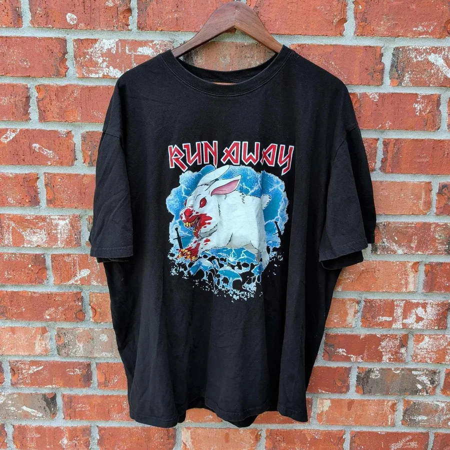 DigiPrint Apparel Graphic Tee Mens 3XL Black Run Away Killer Rabbit Shirt